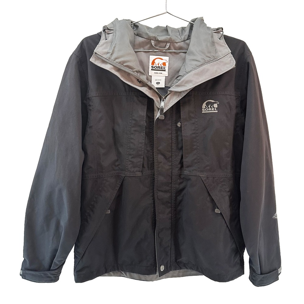 SOREL Men's Omni Tech Waterproof Hooded Nylon Jacket • Small •‎ black, grey
